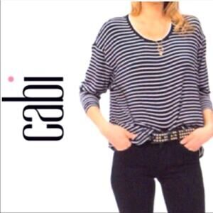Cabi Crosswalk Tee #4005 Black White Stripe Scoop Neck Top Size Small